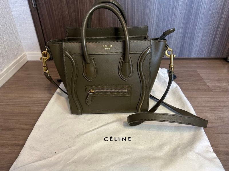 Céline Handbag Shoulder Bag Leather Olive Green