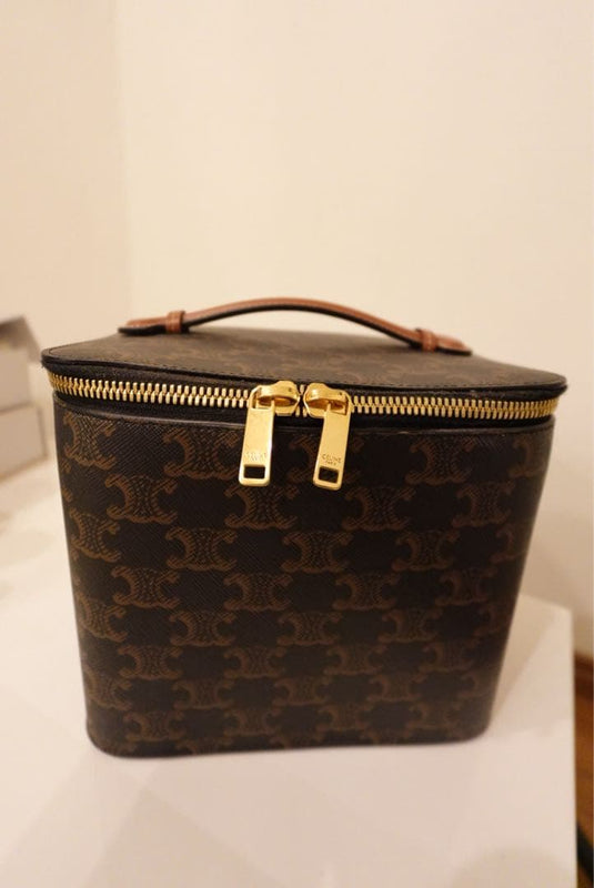 Celine Triomphe 4M0942CZJ Square Vanity Case Bag Canvas Calfskin Brown