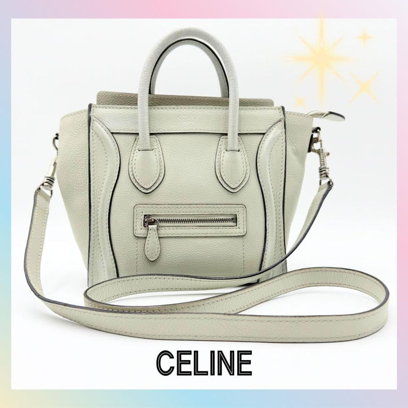 Celine Luggage Nano Handbag Shoulder Bag Light Gray Leather