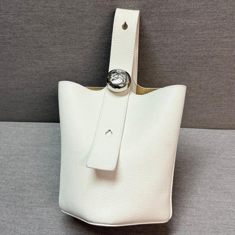 Loewe Pebble Bucket Mini Handbag White Leather