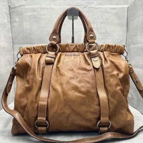 Miu Miu Vitello Lux Hand Shoulder Bag Brown Leather