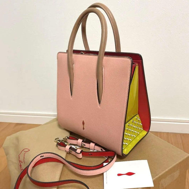 Christian Louboutin Paloma S Tote Bag Pale Pink Yellow Patent Leather