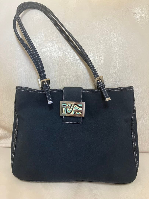 Fendi Mamma Baguette Shoulder Bag Denim Marble Logo