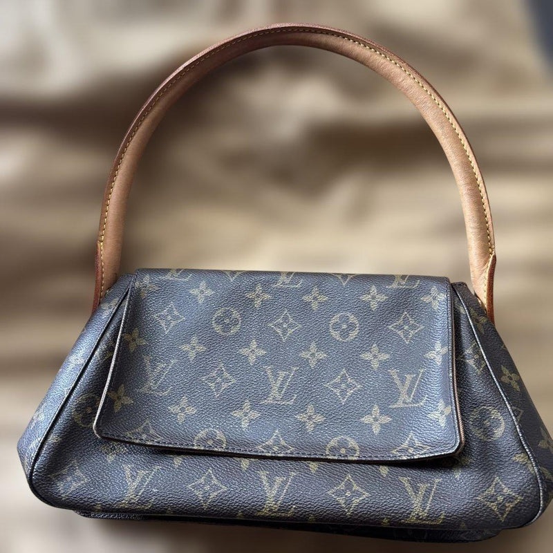Louis Vuitton Mini Looping Monogram Handbag Shoulder Bag Canvas Dark Brown
