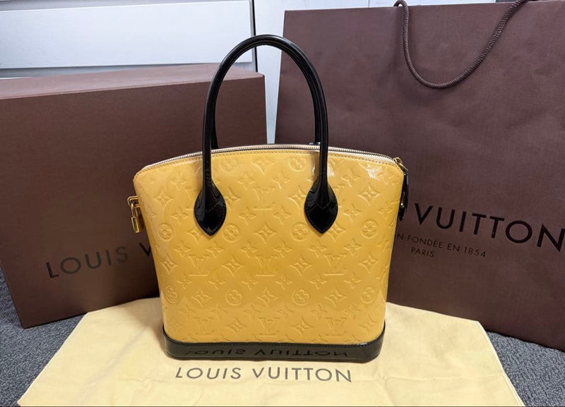 Louis Vuitton Handbag Enamel Leather Yellow Black