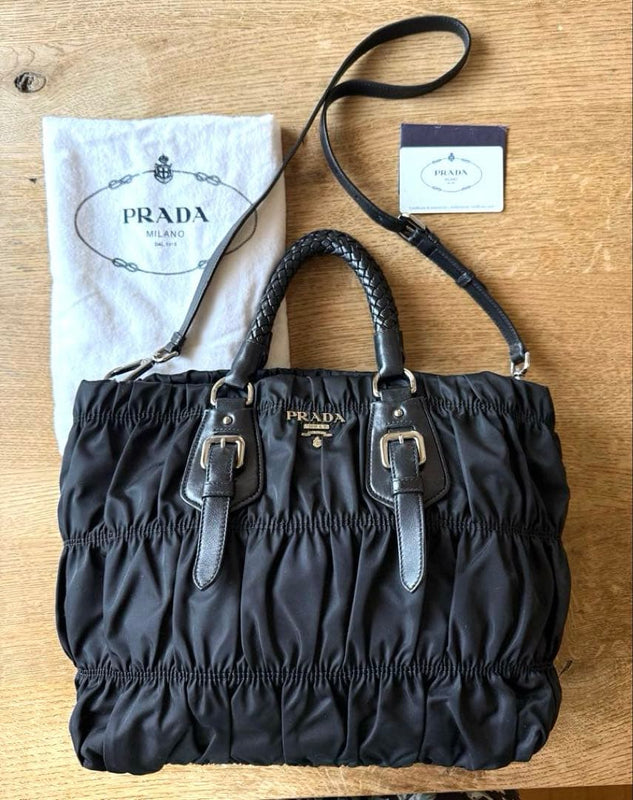 Prada Tessuto Gaufre Nero Shoulder Bag Silver Hardware