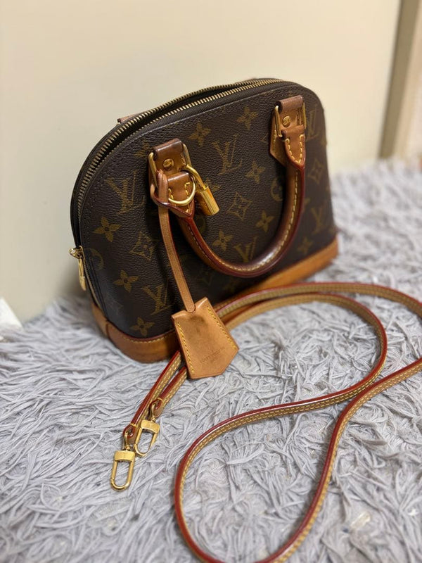 Alma Monogram Handbag Shoulder Bag Brown Canvas