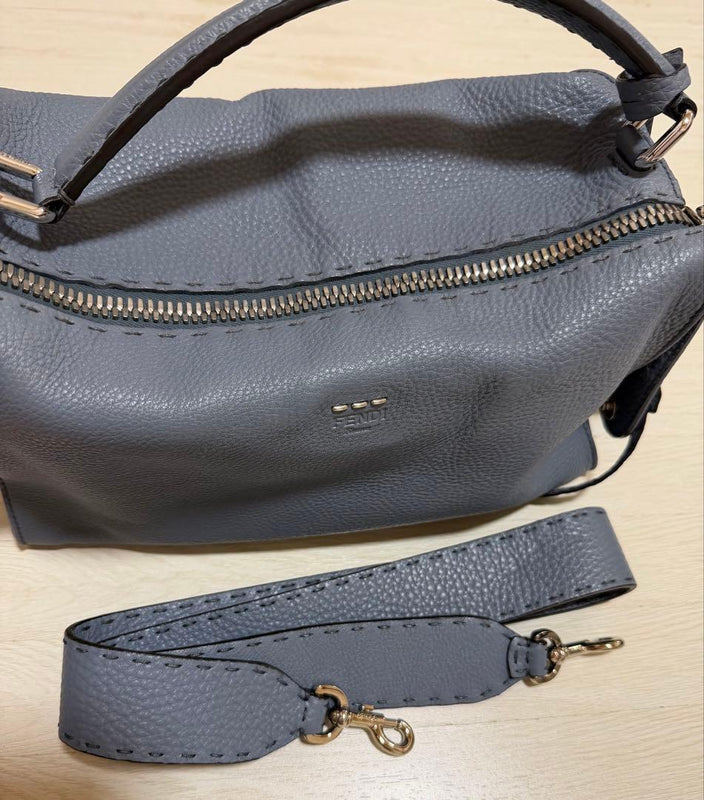 Fendi Handbag Shoulder Bag Soft Leather Dusty Blue