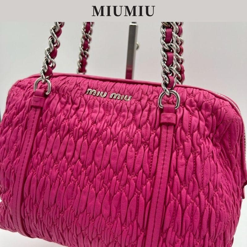Miumiu Nappa Croquet Handbag Shoulder Bag Pink Leather