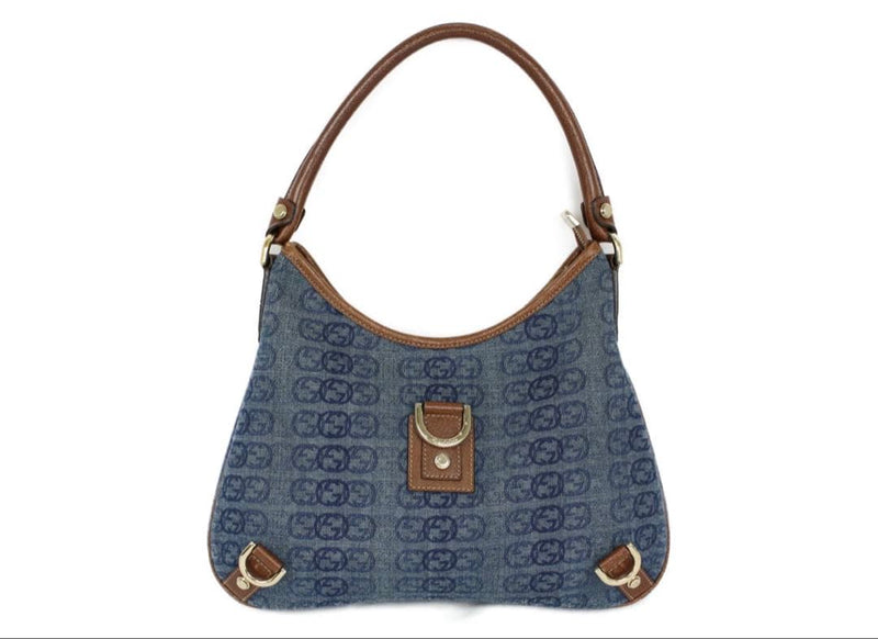 Gucci Abbey Shoulder Bag Gg Pattern Blue Denim Small