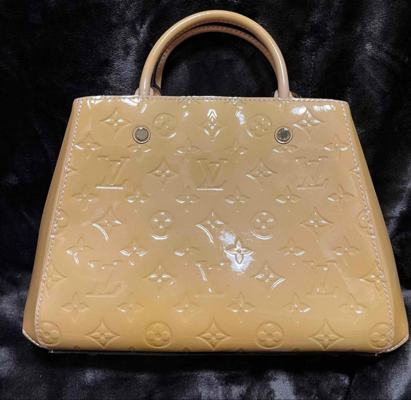 Louis Vuitton Montaigne Bb Handbag Vernis Yellow Pink Interior Gold Hardware