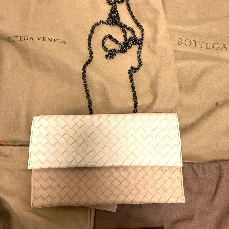 Bottega Veneta Clutch Crossbody Shoulder Bag Leather Beige
