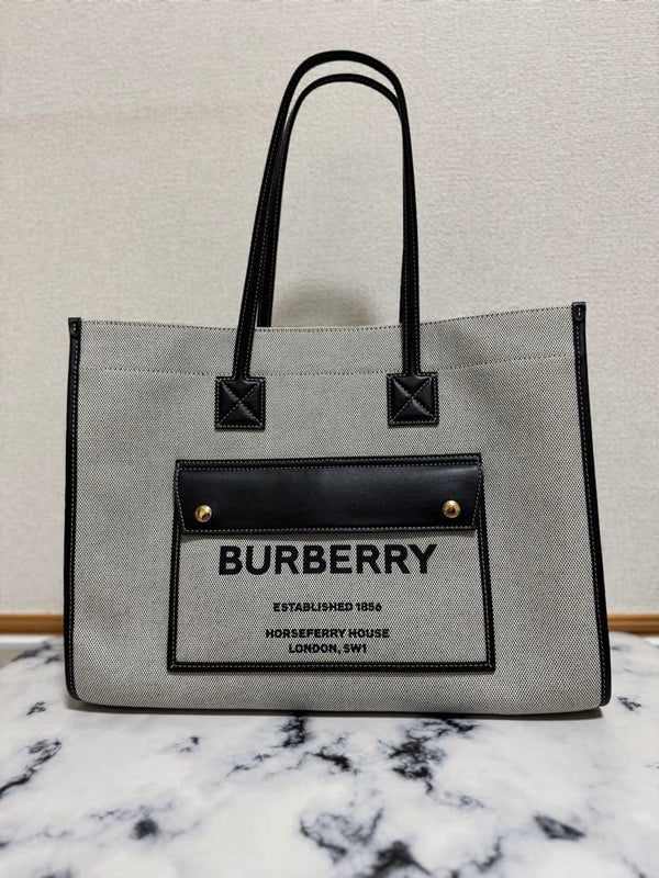 Burberry Medium Flared Tote Bag Canvas Gray Handbag
