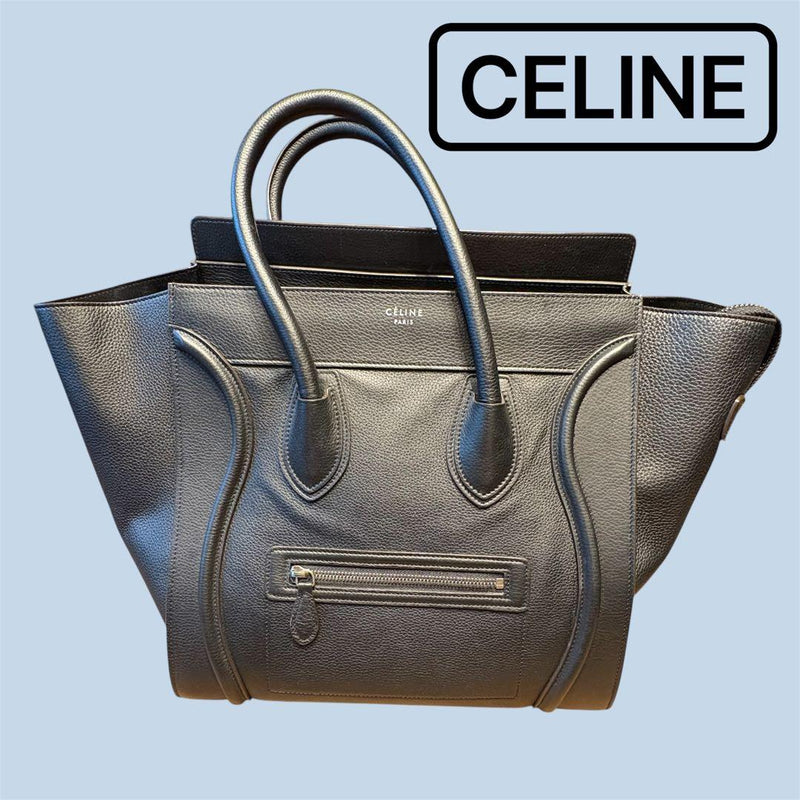 Celine Luggage Mini Handbag Tote Bag Black Leather