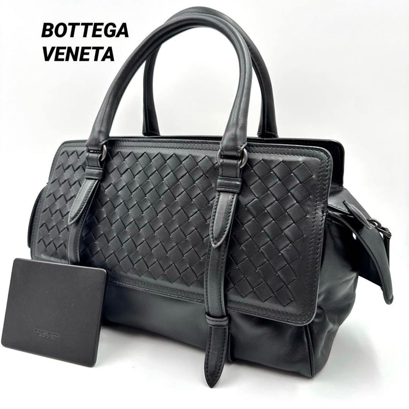 Bottega Veneta Monaco Handbag Shoulder Bag Tote Intrecciato Leather Black