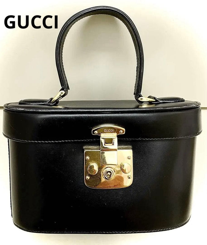 Gucci Handbag Tote Black Leather Red Interior