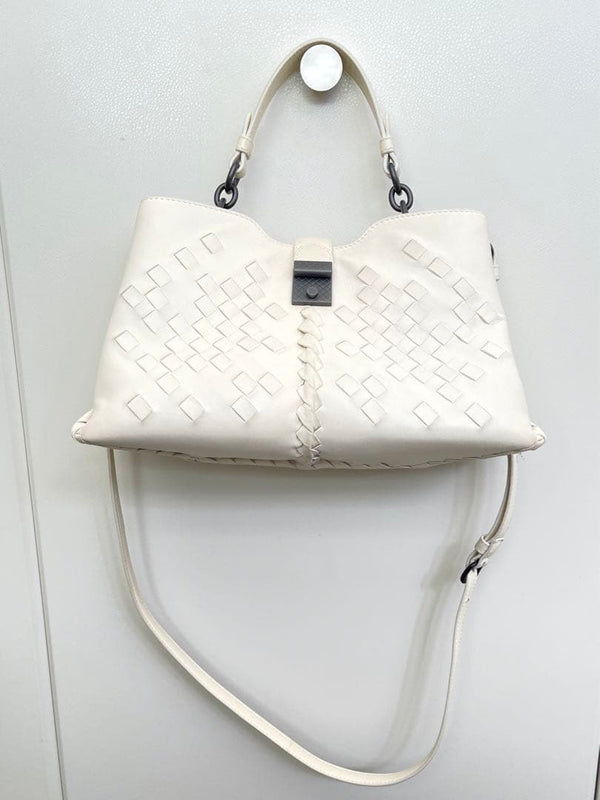 Bottega Veneta Intrecciato 2way Handbag Shoulder Bag Leather Off-white