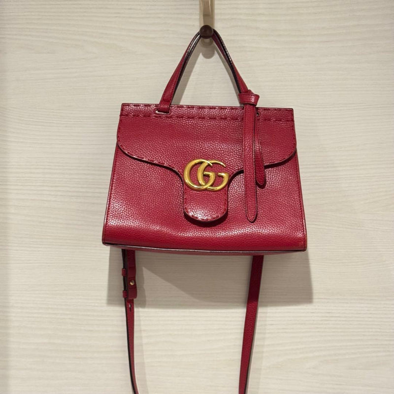 Gucci Gg Marmont 2 Way Top Handle Bag Leather Black Shoulder Handbag