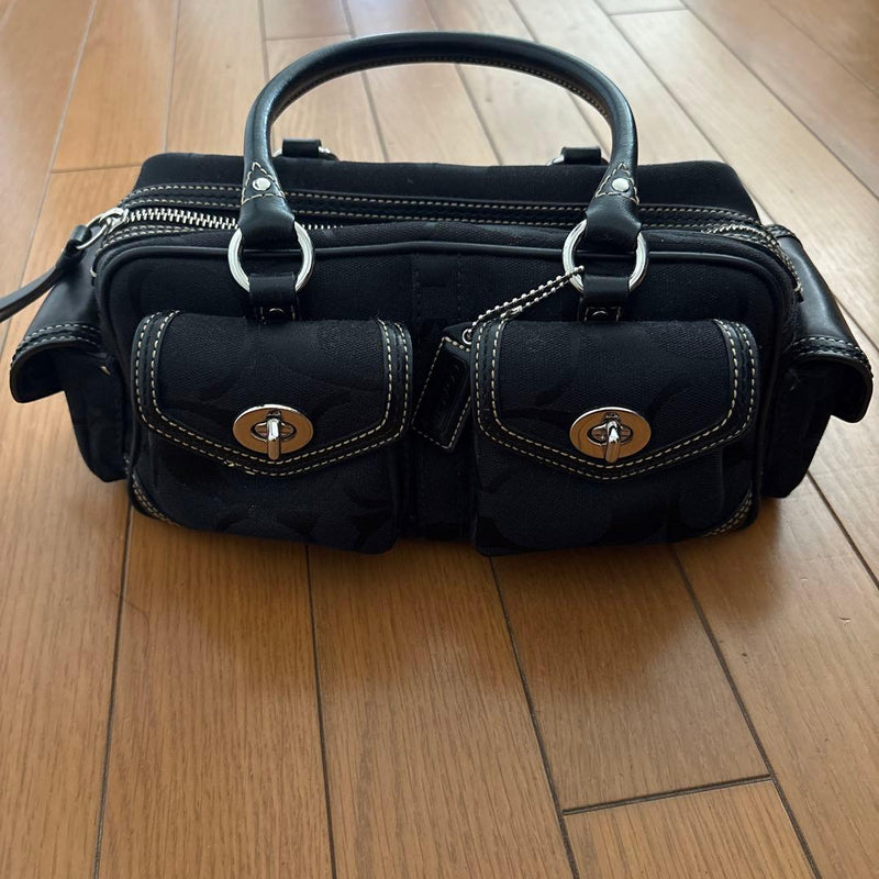 Coach Boston Bag Handbag Shoulder Bag Nylon Black