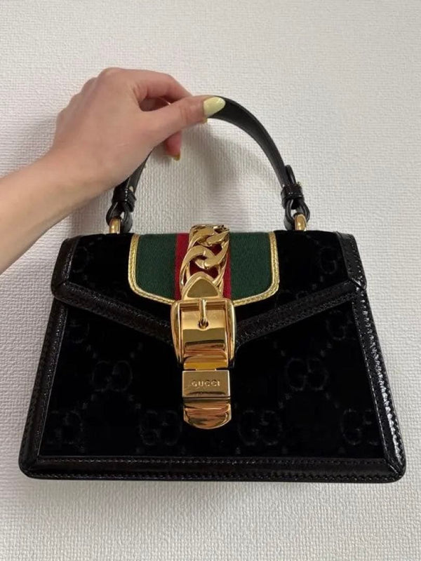 Gucci Sylvie Animalier Clutch Bag Velvet Sherry Line Gold Hardware