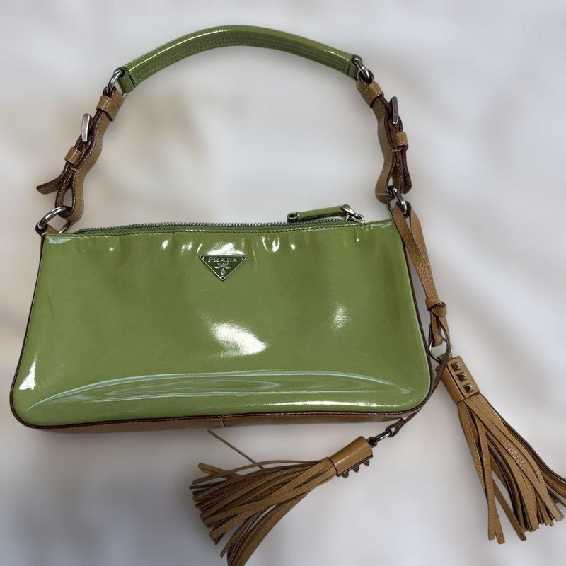 Prada Mini Handbag Shoulder Bag Green Patent Leather