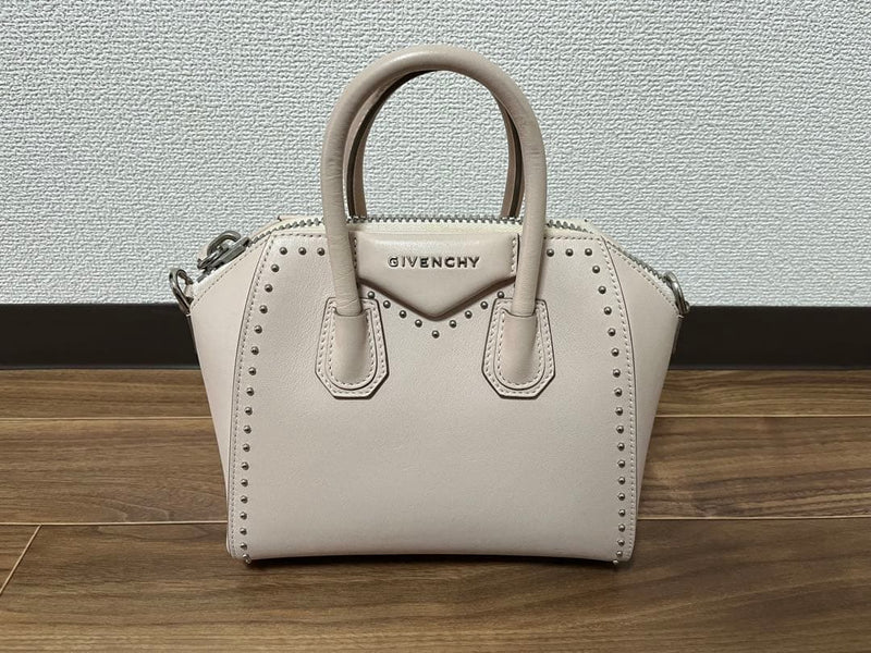 Givenchy Antigona Handbag Shoulder Bag Pink Beige Leather Stud Embellishments