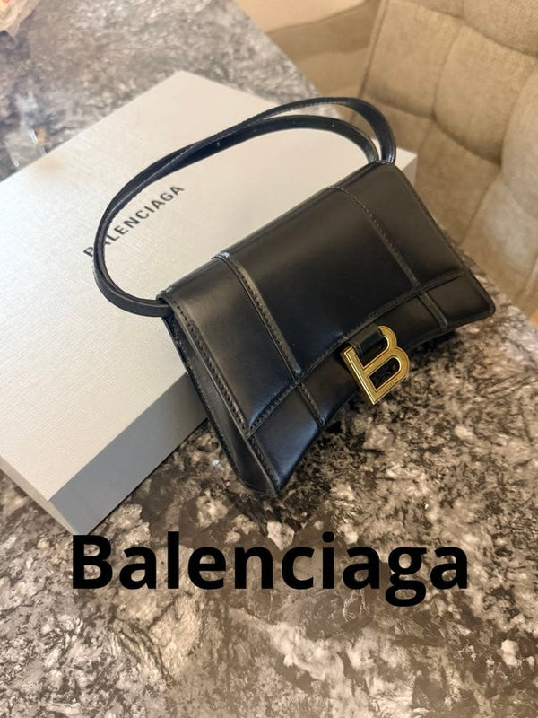 Balenciaga Hourglass Belt Bag 610460 Black Cow Leather Gold Hardware