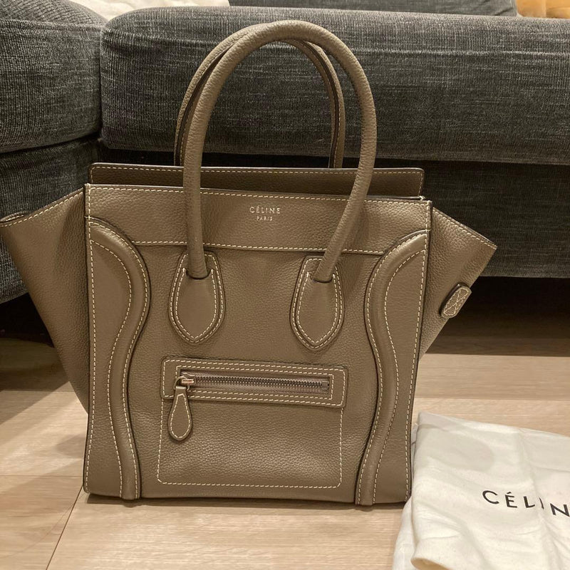 Celine Luggage Micro Handbag Sulli Greige Leather Tote Bag