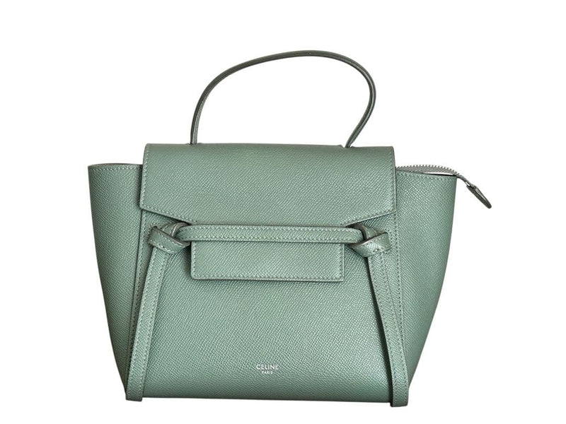 Celine Belt Bag Nano Grained Calfskin Green Handbag Crossbody Silver Hardware