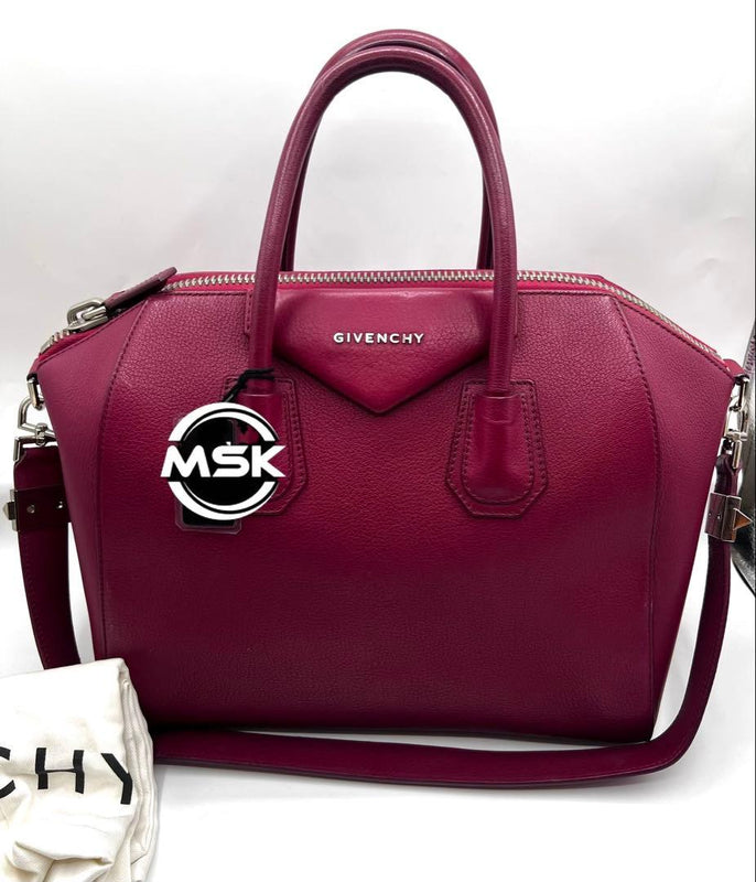 Givenchy Antigona M 2-Way Handbag Shoulder Bag Goatskin Burgundy Leather Silver