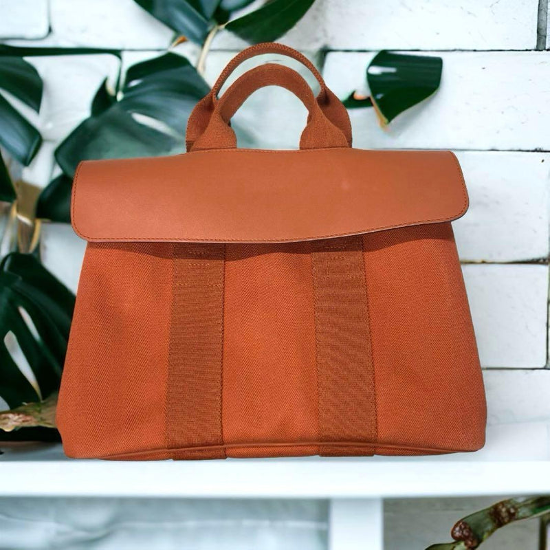 Hermes Valparaiso Pm Handbag Canvas Leather Orange