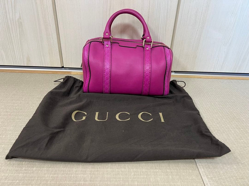 Gucci Sherry Line Handbag Shoulder Bag Leather Rose Red