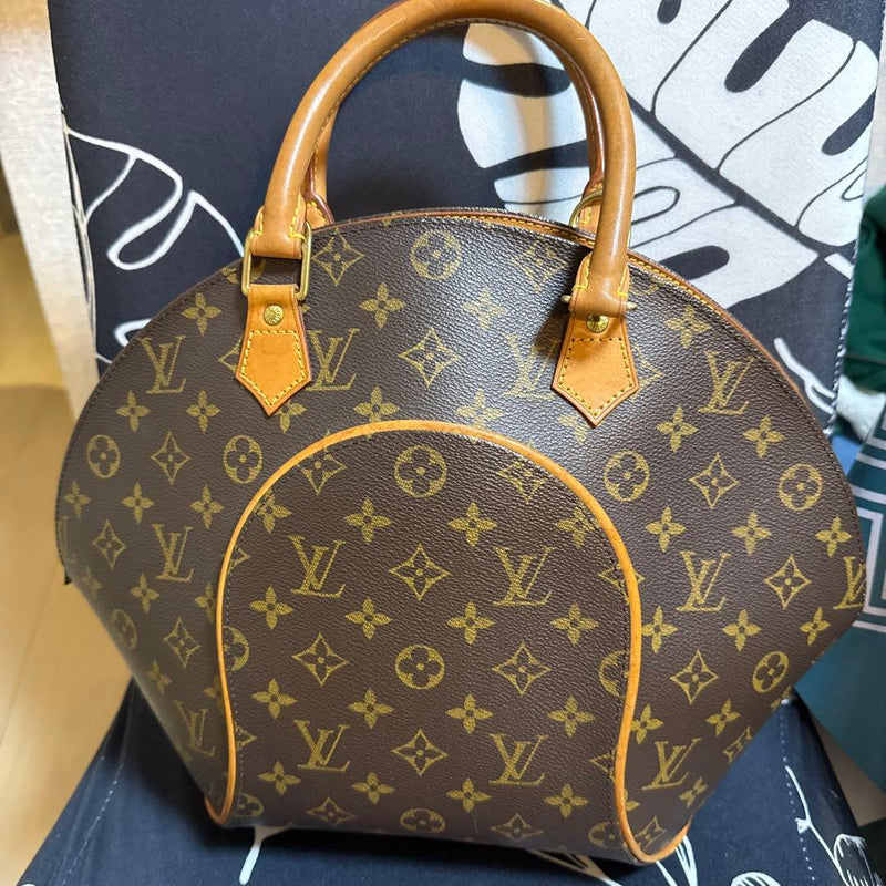 Louis Vuitton Monogram Handbag Brown Leather Gold Zipper