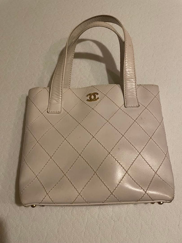 Chanel Matelasse Wild Stitch Tote Bag Leather White