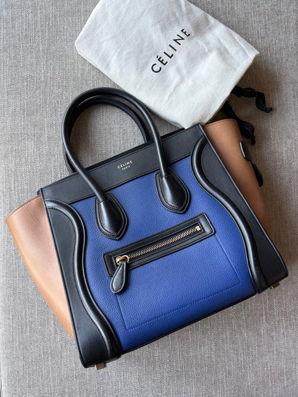 Celine Luggage Mini Tote Bag Leather Black Blue Brown Handbag