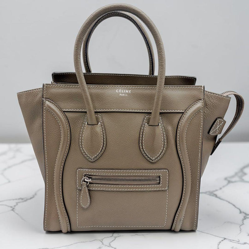 Celine Luggage Micro Shopper Handbag Leather Greige