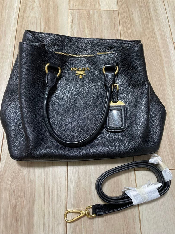 Prada Handbag Shoulder Bag Tote Black Leather