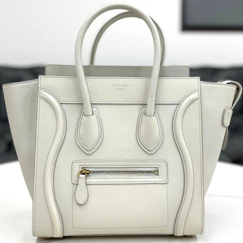 Celine Luggage Micro F-GA-1138 Handbag Drummed Calfskin Light Gray Gold Hardware