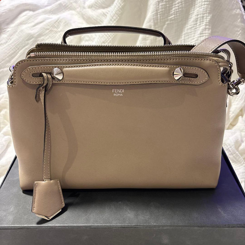 Fendi By The Way Medium Handbag Shoulder Bag Calfskin Greige