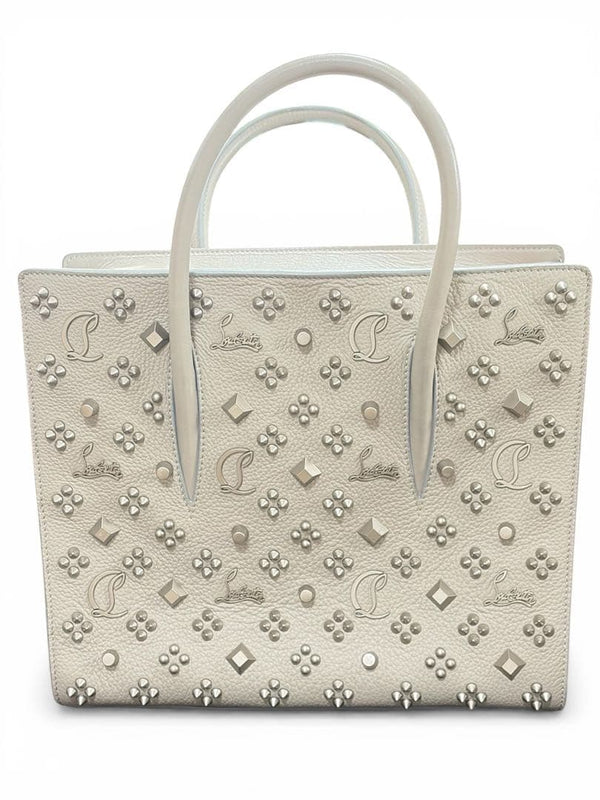Christian Louboutin Paloma Medium Tote Greige Leather Studded Shoulder Bag