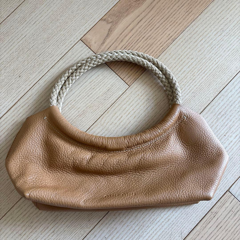 Miu Miu Handbag Leather Braided Handles Cushioned Design Tote Shoulder Bag