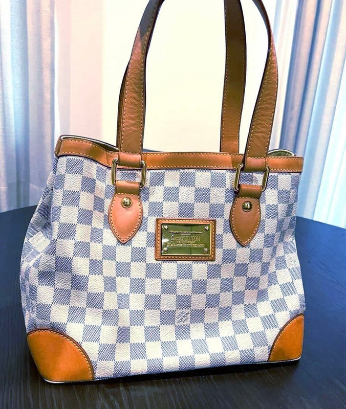 Louis Vuitton Damier Azur Hampstead Pm Tote Bag White Gold Hardware