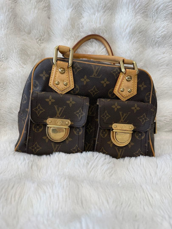 Louis Vuitton Monogram Manhattan Handbag Brown Leather