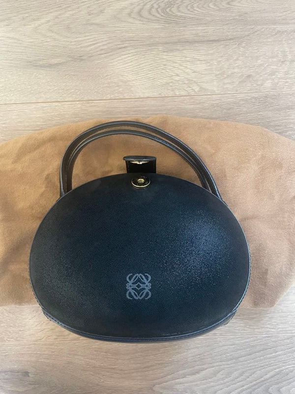 Loewe Round Handbag Black Leather Gold Interior