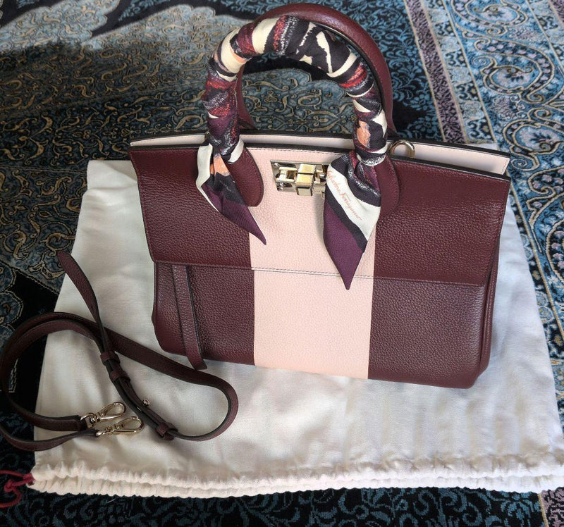 Salvatore Ferragamo Studio Bag Small Handbag Tote Burgundy Pink Leather