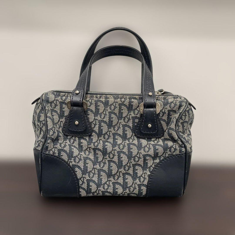 Dior Logo Handbag Canvas Leather Navy Beige