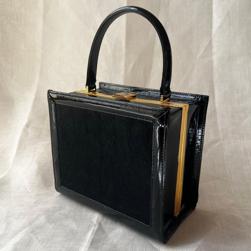 Versace Sunburst Handbag Pony Hair Enamel Gianni Era 90s Vintage