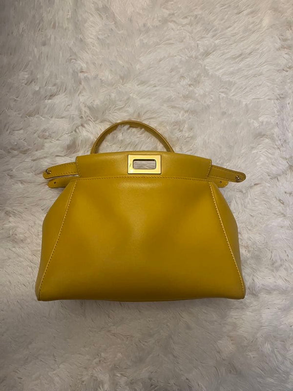 Fendi Peekaboo Iconic Small Handbag Nappa Leather Yellow Shoulder Bag
