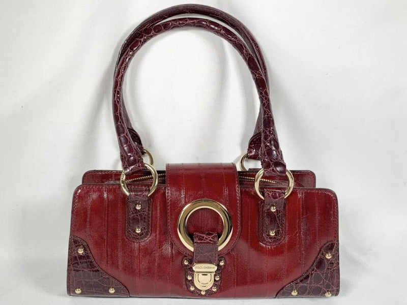 Dolce Gabbana Handbag Eel Skin Leather Red Azuki Bean Dark Red