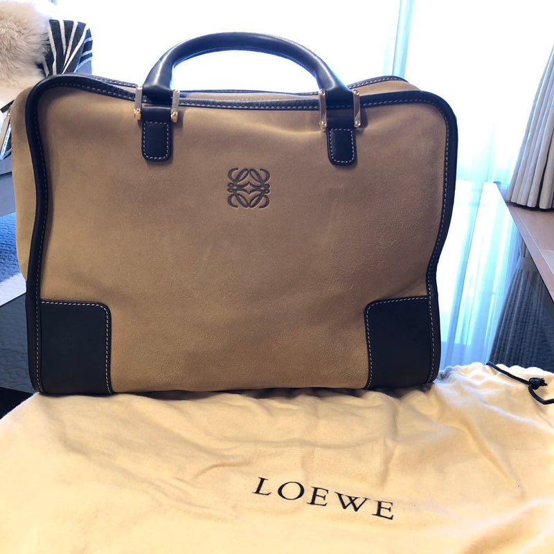 Loewe Amazona Handbag Beige Dark Brown Leather